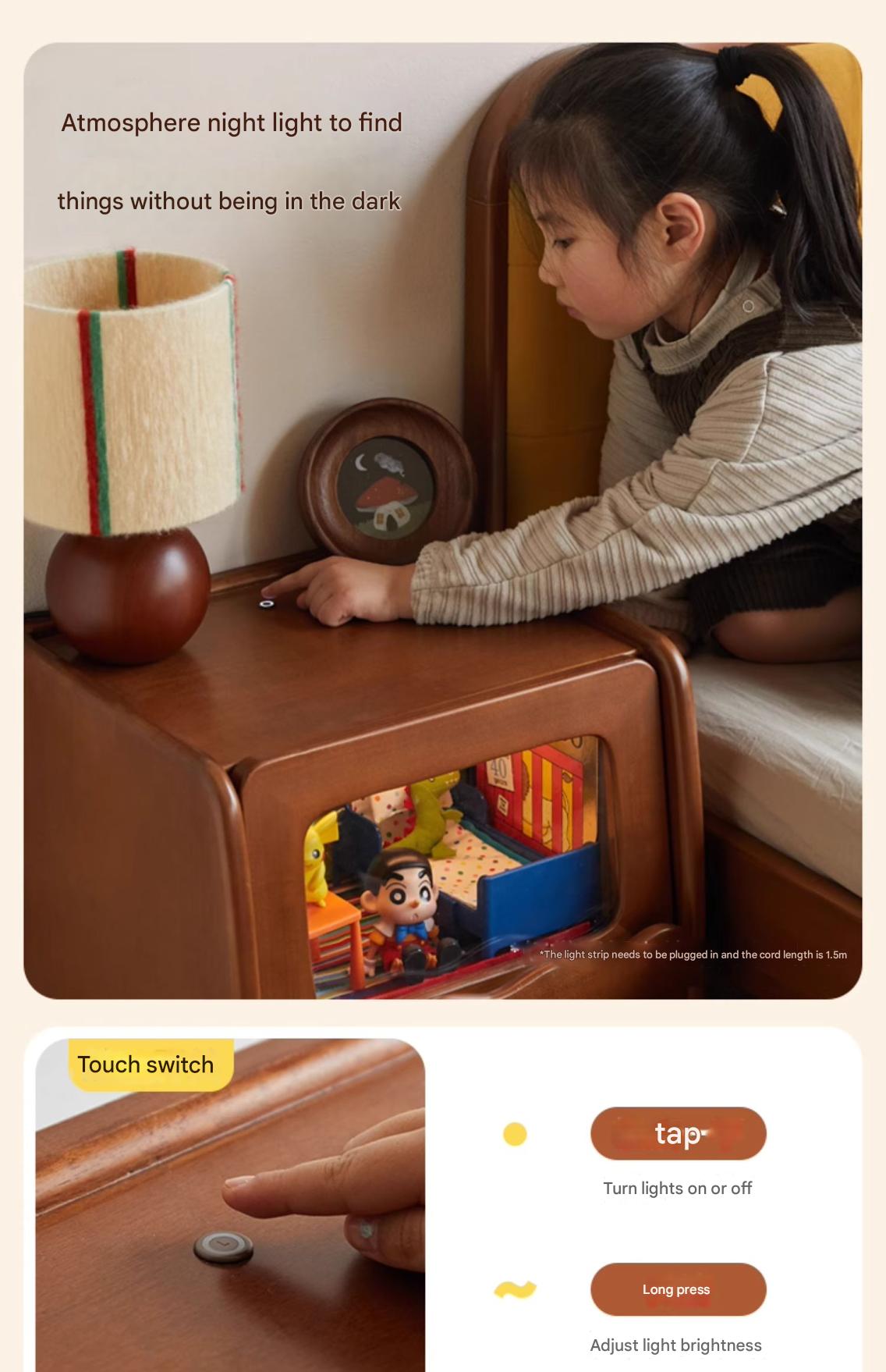 Poplar Solid Wood Children's with Lights Nightstand