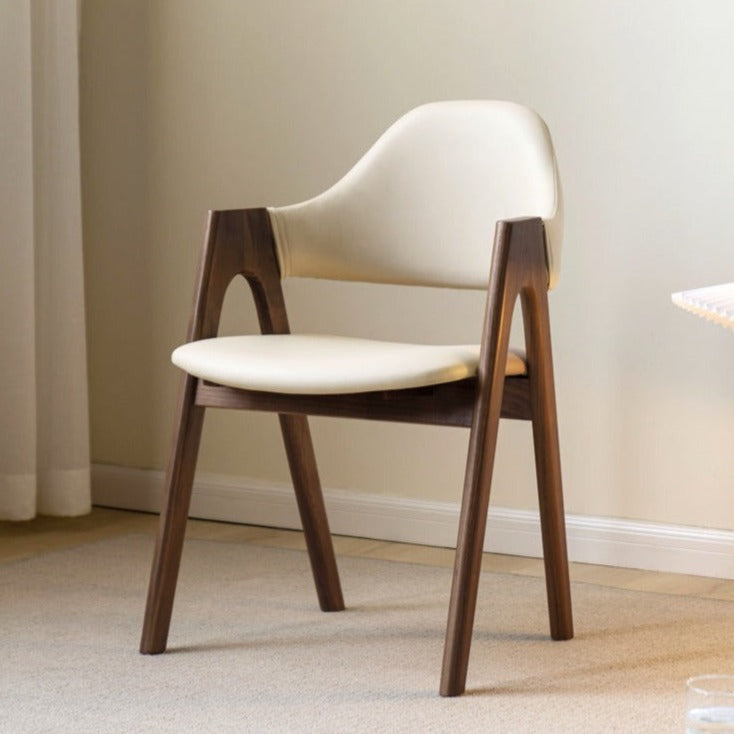 2 pcs Black Walnut Solid Wood, Organic Leather, Armchair