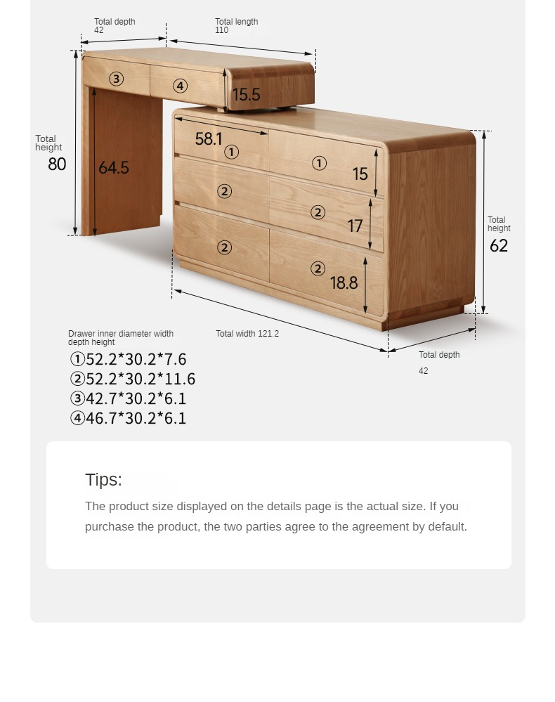 Ash Solid Wood Telescopic Dressing Table-USA