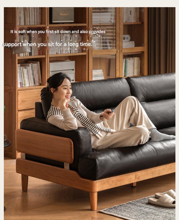Cherry Solid Wood Modern Leather Sofa