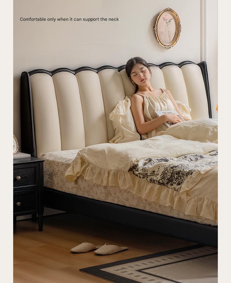 Ash Solid Wood Genuine Leather French Retro Art Bed