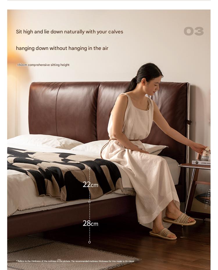 Leather Italian Light Luxury Brown Double Bed