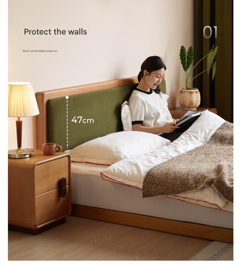 Beech Solid Wood Modern Simple Soft Leaning Platform Bed