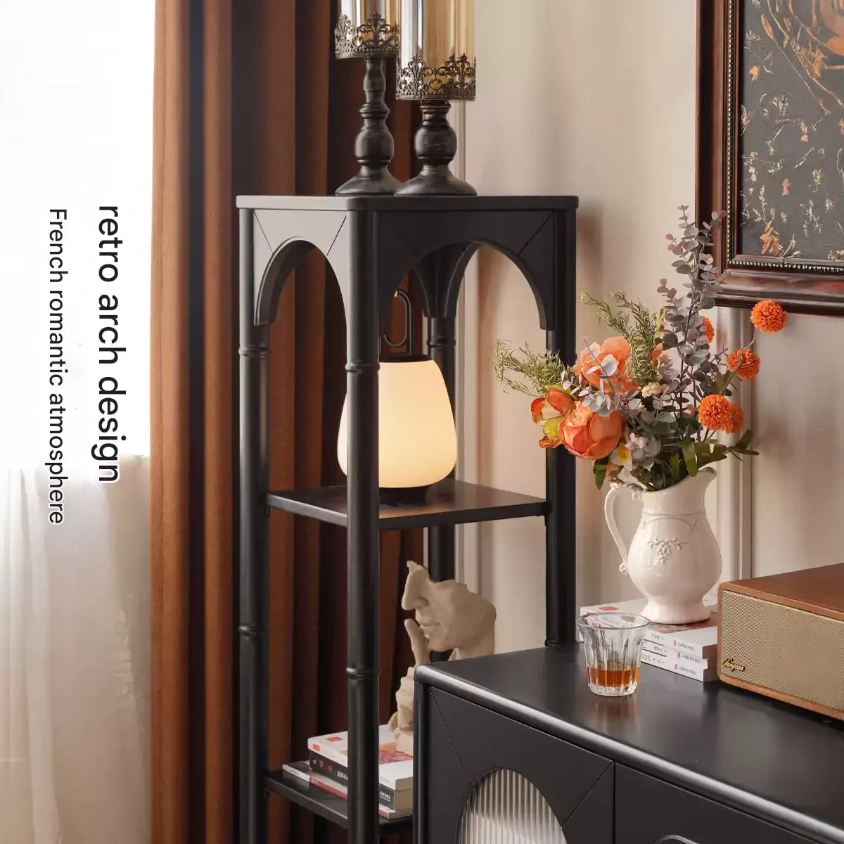 Rubber Solid Wood French Retro Black Corner Storage