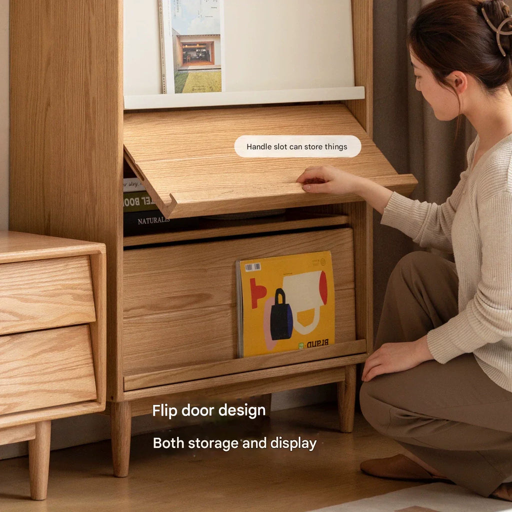 Oak Solid Wood Flip Door Modern Side Cabinet