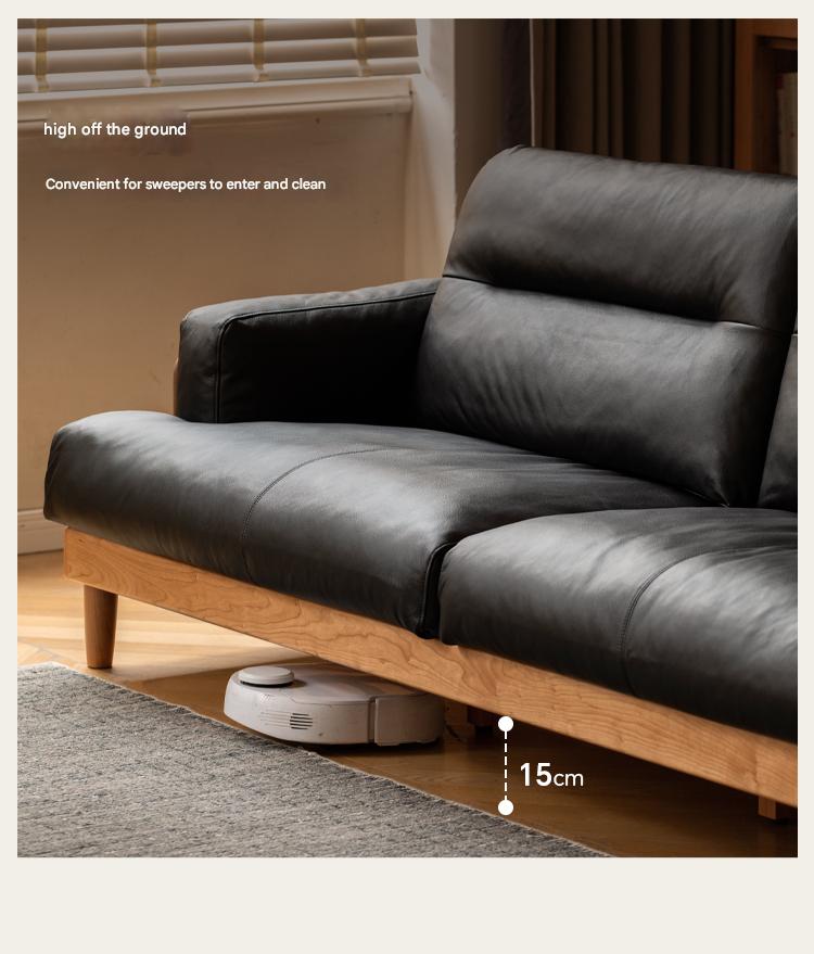 Cherry Solid Wood Modern Leather Sofa