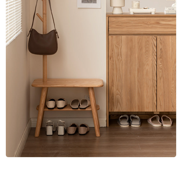 Oak Solid Wood Shoe Stool With Hanger Cabinet