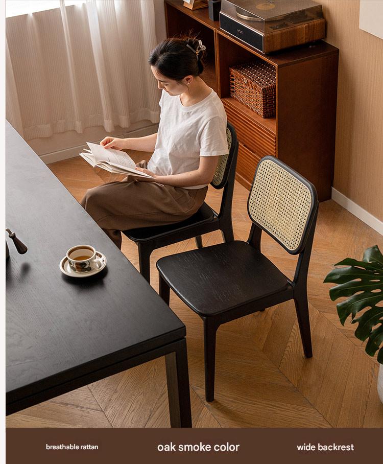 4 pcs Oak Solid Wood Back Rattan Dining Chair