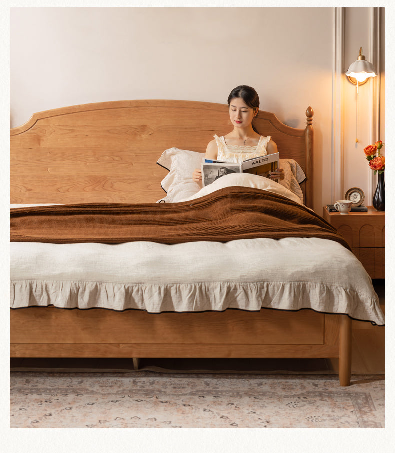 Cherry solid wood French retro storage bed