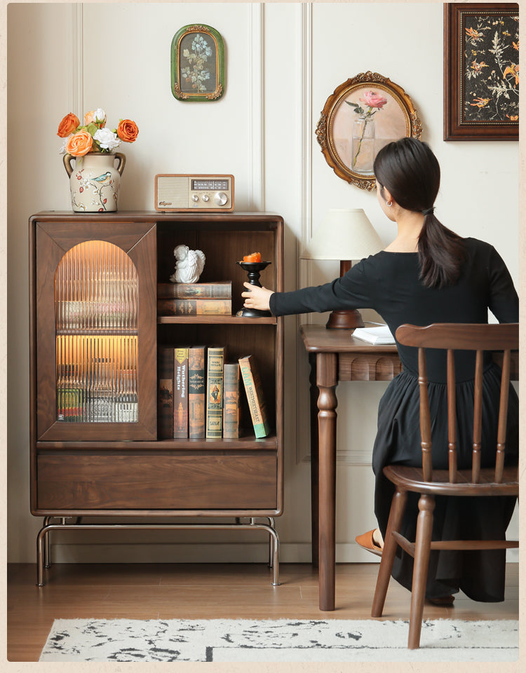 Black Walnut Solid Wood French Retro Side Cabinet