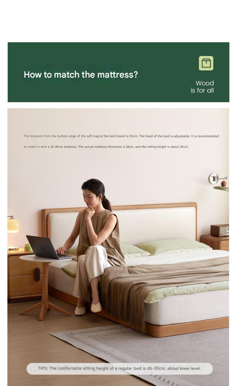 Beech Solid Wood Modern Simple Soft Leaning Platform Bed