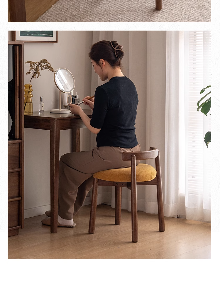Black Walnut, Oak Solid Wood, Solid RubberWood Makeup Stool