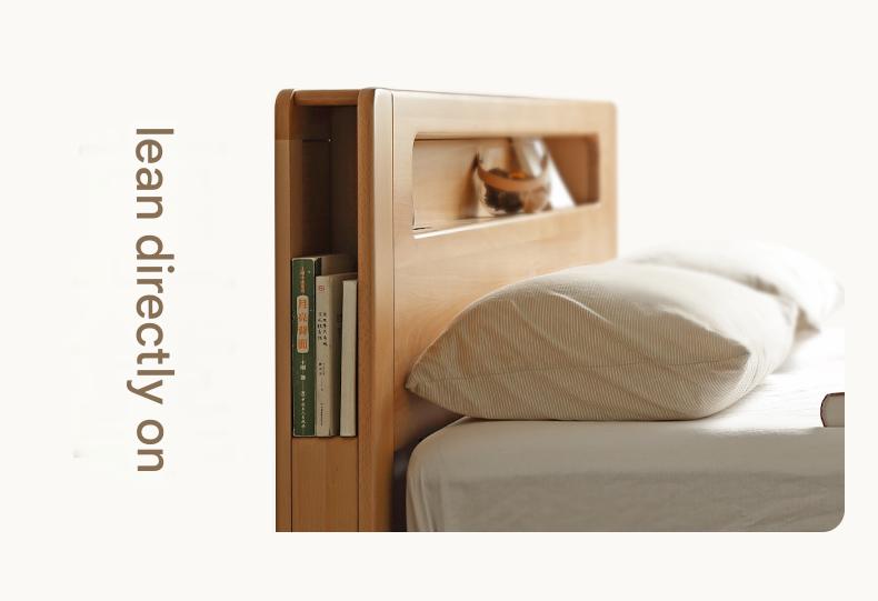 Oak solid wood bed with light and bookshelf