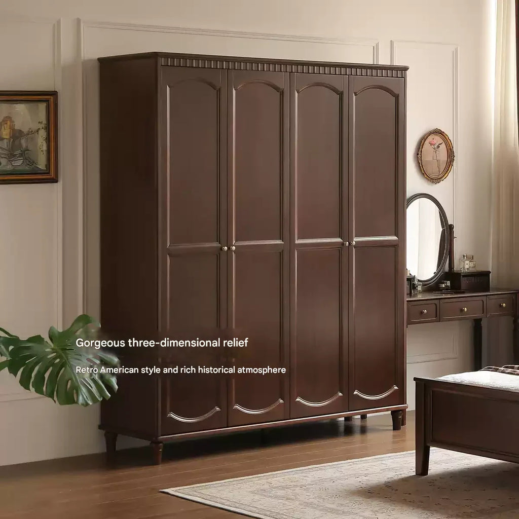 Poplar Solid Wood  American Retro Double Door Wardrobe.