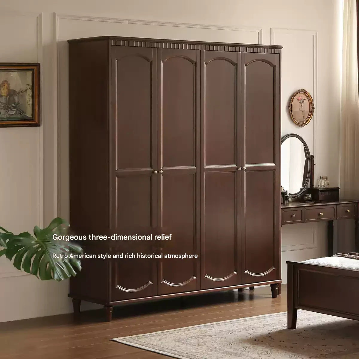 Poplar Solid Wood  American Retro Double Door Wardrobe.