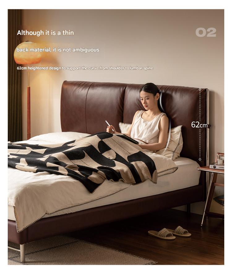 Leather Italian Light Luxury Brown Double Bed