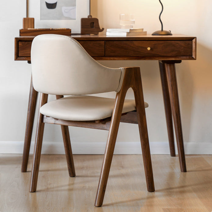 2 pcs Black Walnut Solid Wood, Organic Leather, Armchair