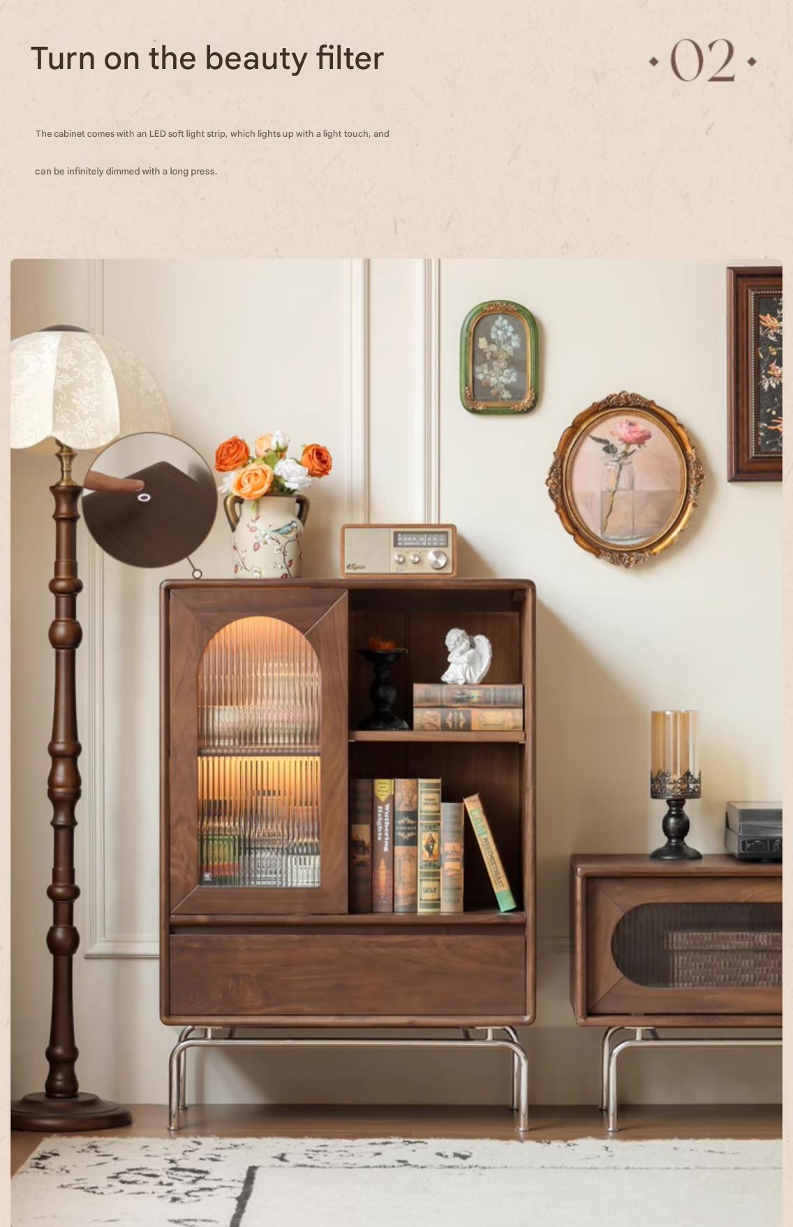 Black Walnut Solid Wood French Retro Side Cabinet