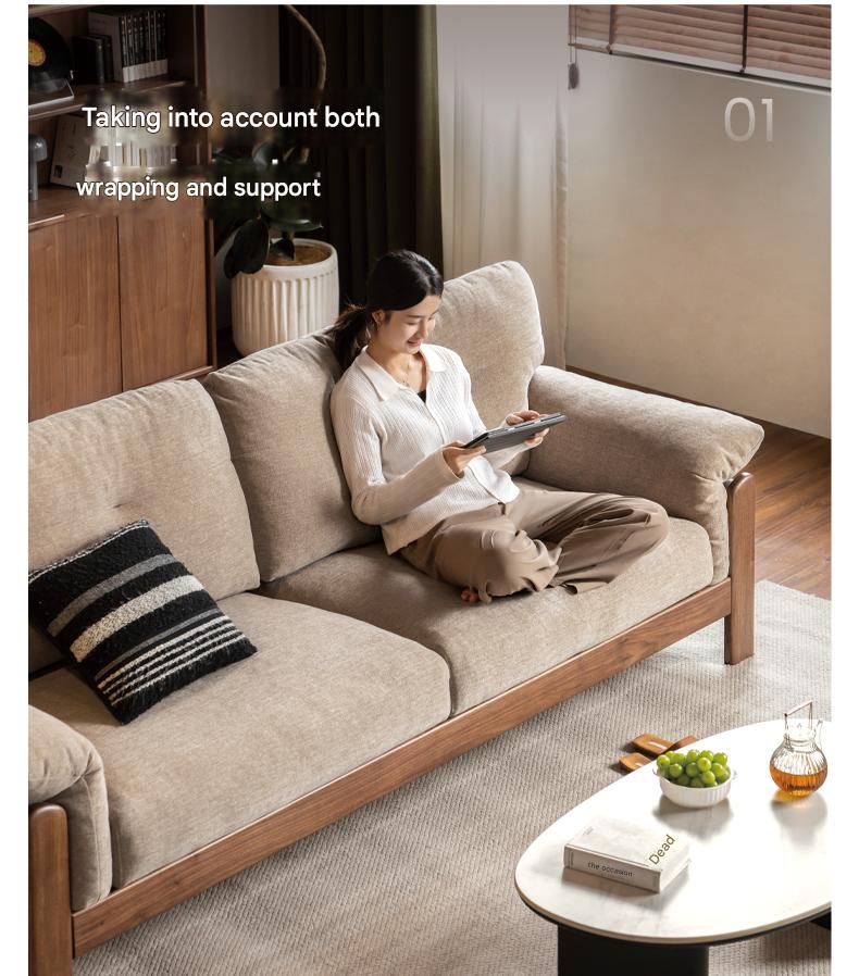 Black Walnut, Ash Solid Wood Modern Sofa