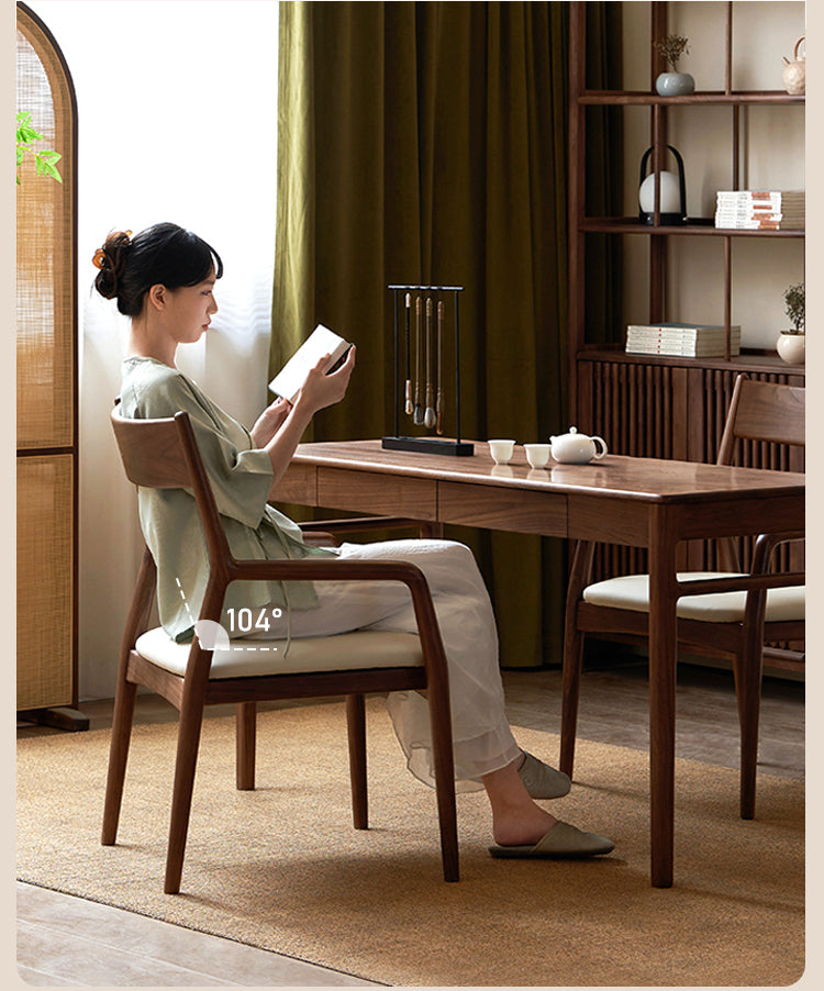 Black Walnut, Oak Solid Wood Retro Soft Pack Dining Chair