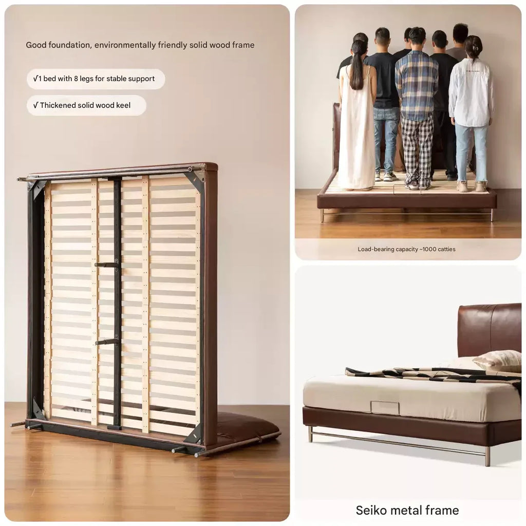 Leather Italian Light Luxury Brown Double Bed