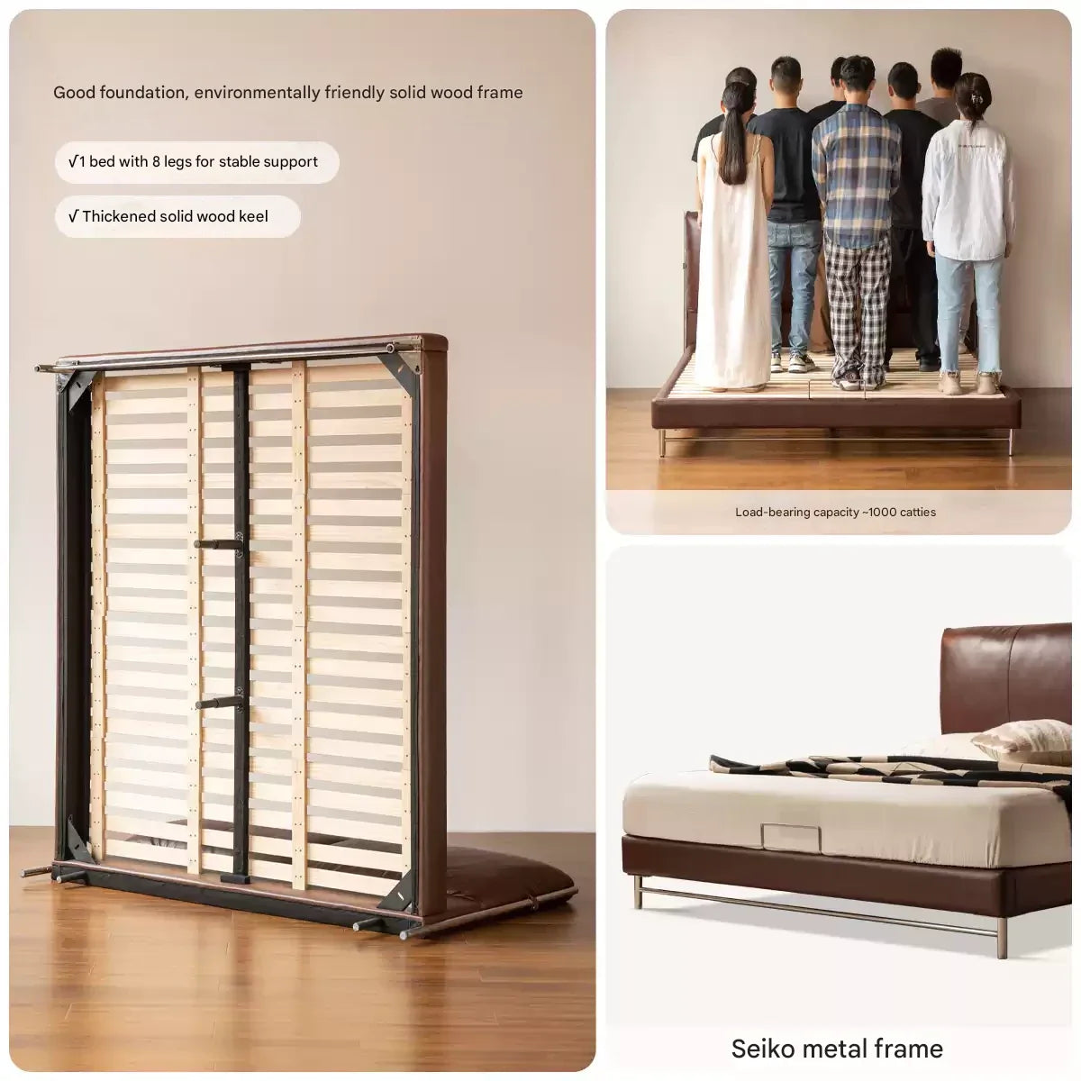 Leather Italian Light Luxury Brown Double Bed