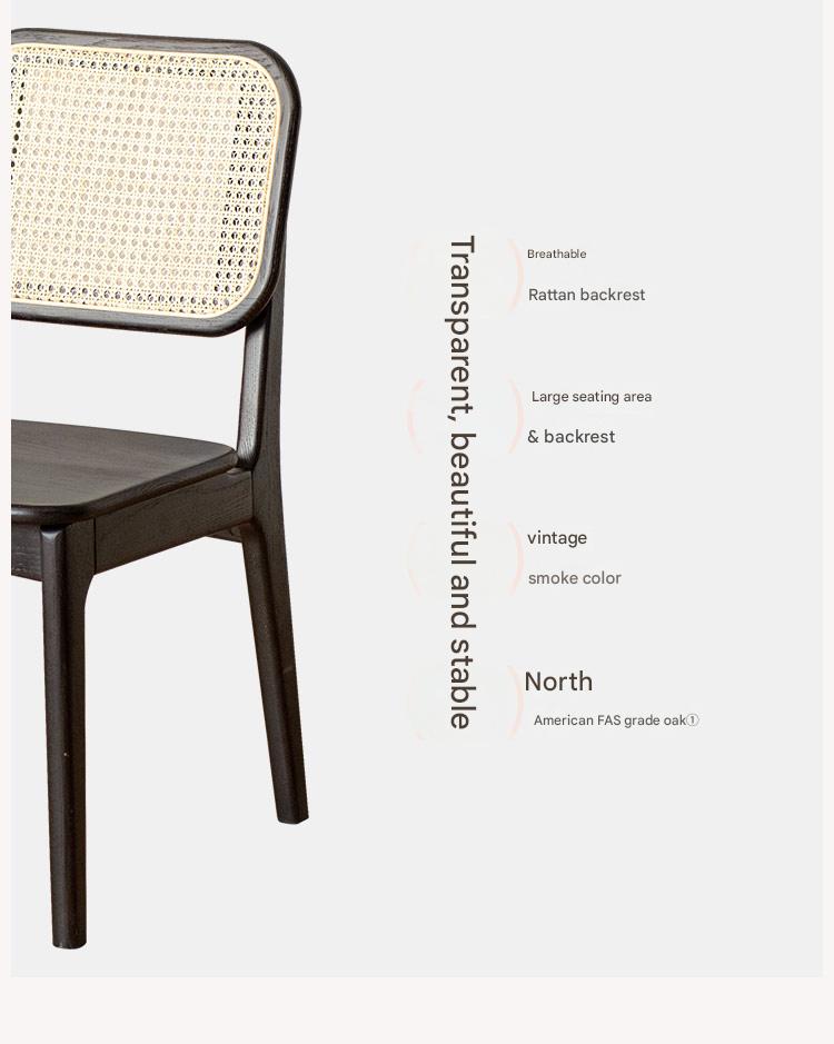 4 pcs Oak Solid Wood Back Rattan Dining Chair