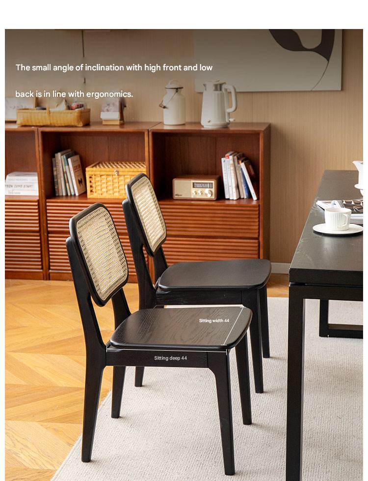 4 pcs Oak Solid Wood Back Rattan Dining Chair