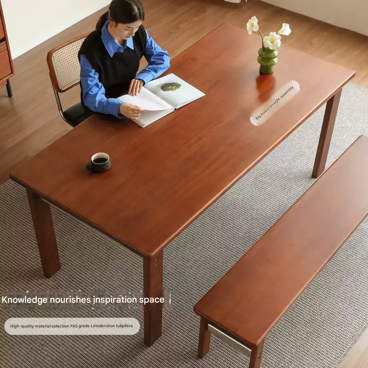 Poplar Solid Wood Bauhaus Retro Antique Style Dining Table