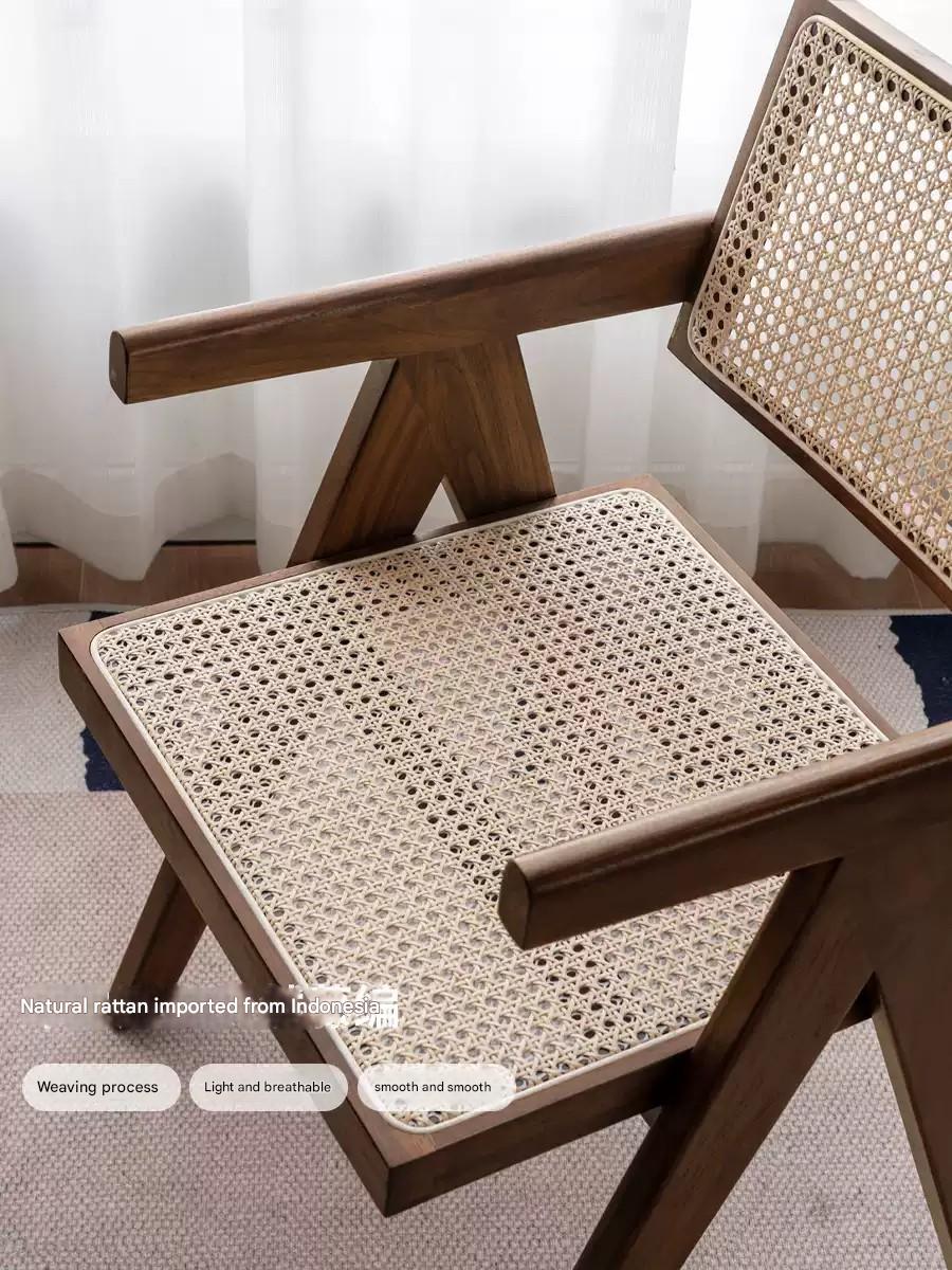 Black Walnut Solid Wood Wabi-Sabi Style Rattan Chair