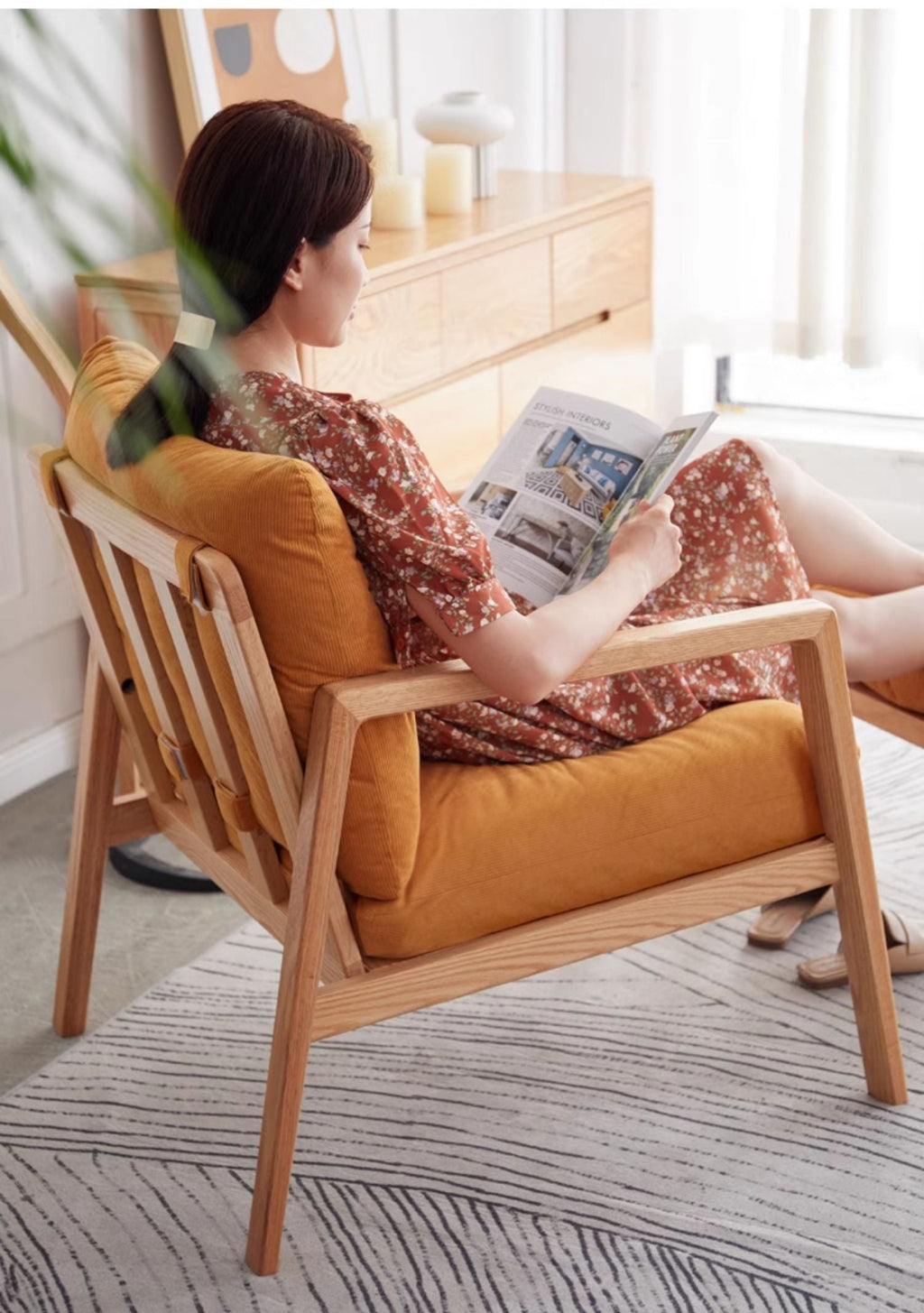 Oak Solid Wood Modern Leisure Lounge Chair