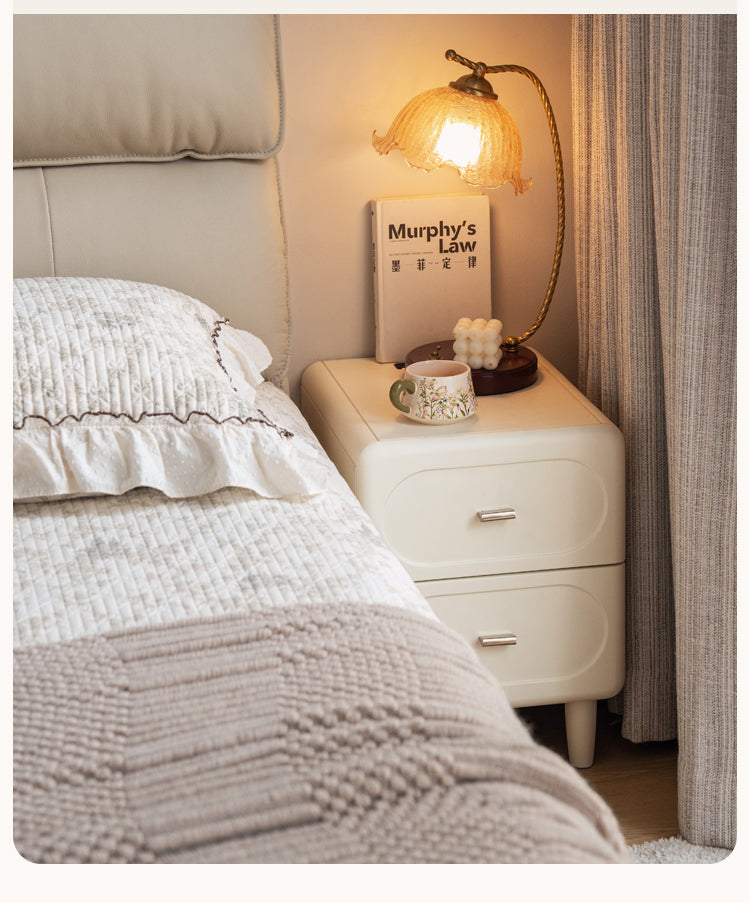 Solid Rubberwood French Cream Nightstand