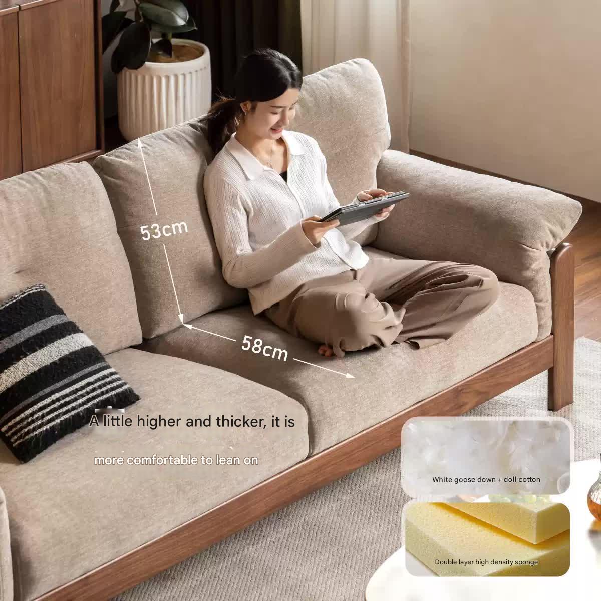 Black Walnut, Ash Solid Wood Modern Sofa