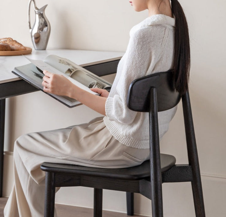 4 Pcs Oak Solid Wood Black Chair