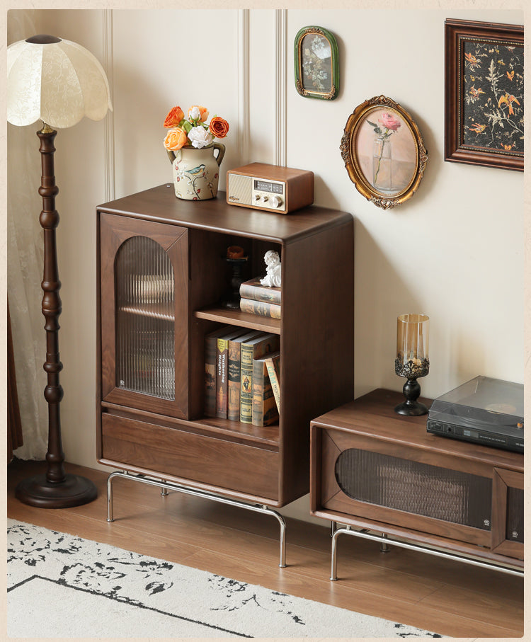 Black Walnut Solid Wood French Retro Side Cabinet