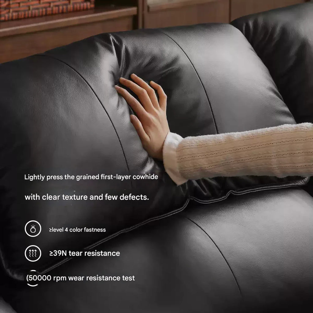 Leather Italian Light Luxury Black Straight Line Sofa.