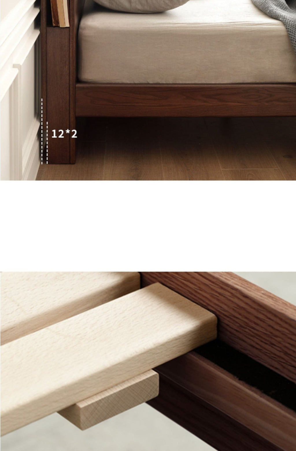 Oak solid wood bed with light walnut-color-USA