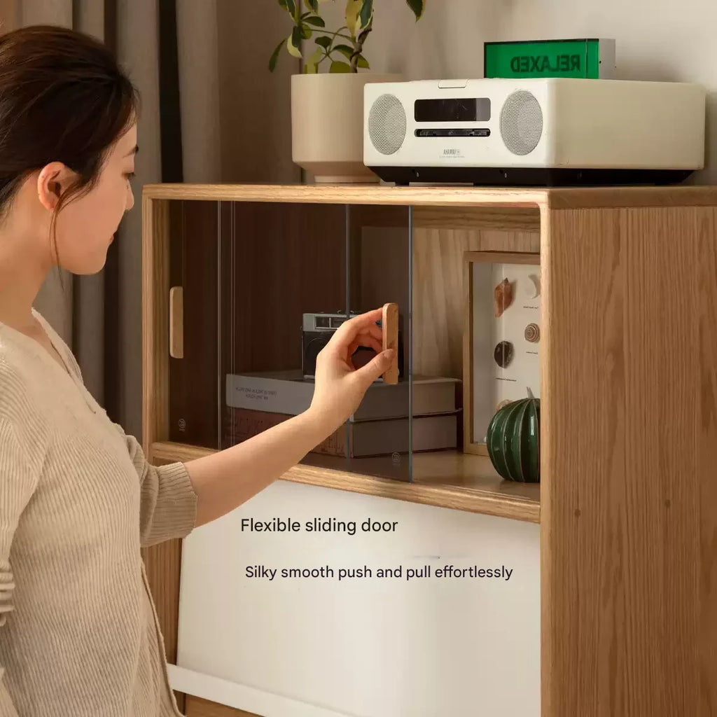 Oak Solid Wood Flip Door Modern Side Cabinet