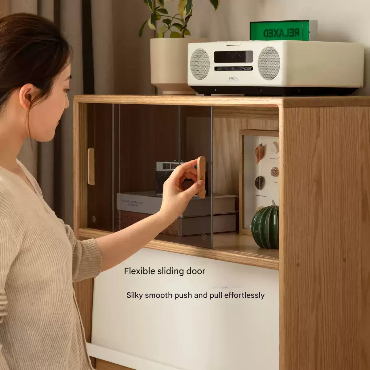 Oak Solid Wood Flip Door Modern Side Cabinet