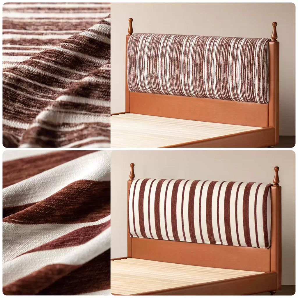 Ash Solid Wood Fabric Retro Edge Detachable Washable Soft Leaning Bed
