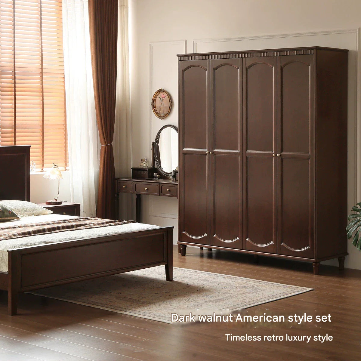 Poplar Solid Wood  American Retro Double Door Wardrobe.