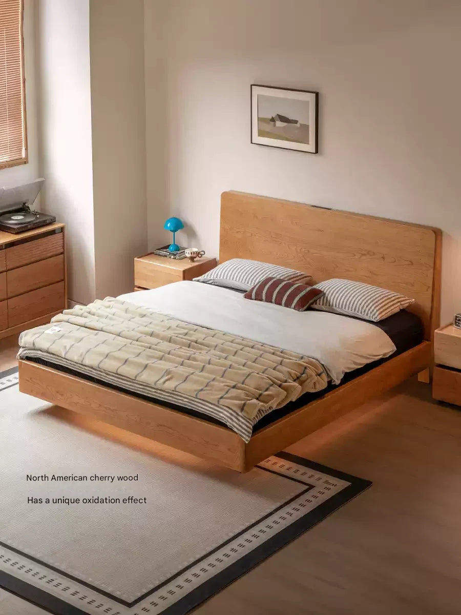 Cherry Solid Wood Modern Multifunctional Night Light Double Bed