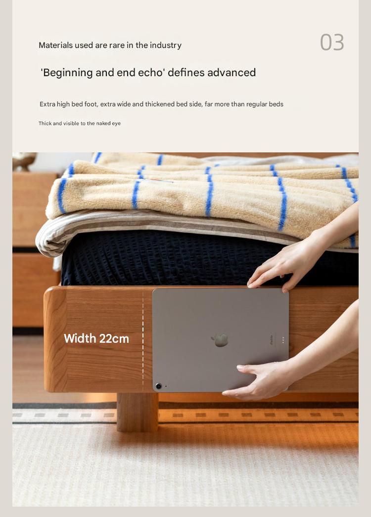 Cherry Solid Wood Modern Multifunctional Night Light Double Bed