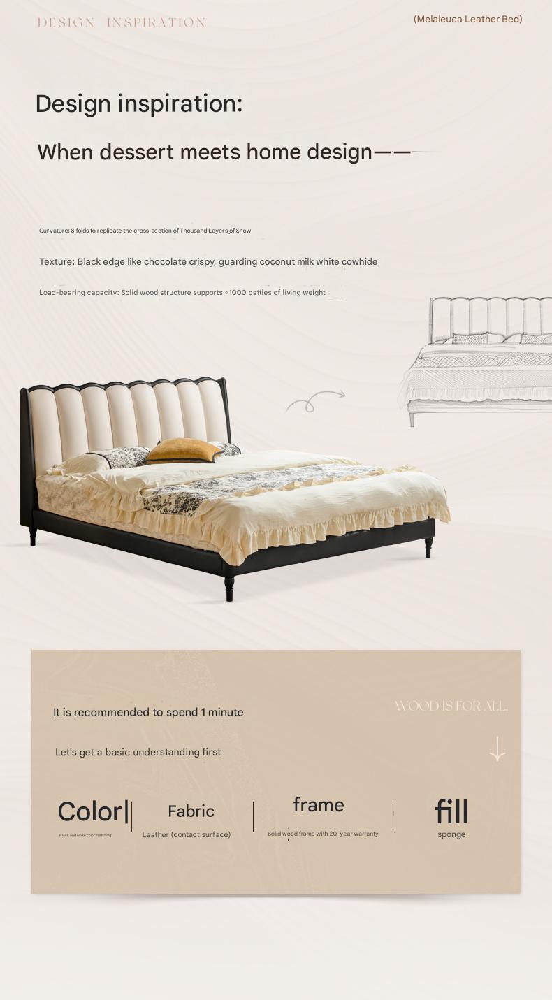 Ash Solid Wood Genuine Leather French Retro Art Bed