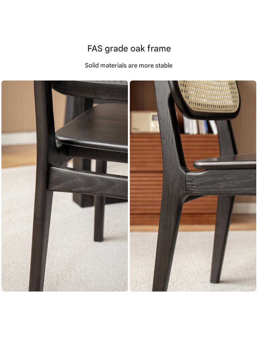 4 pcs Oak Solid Wood Back Rattan Dining Chair