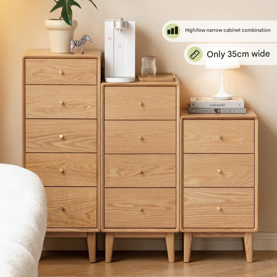 Oak Solid Wood Side Cabinet, Multi-Functional Storage-USA