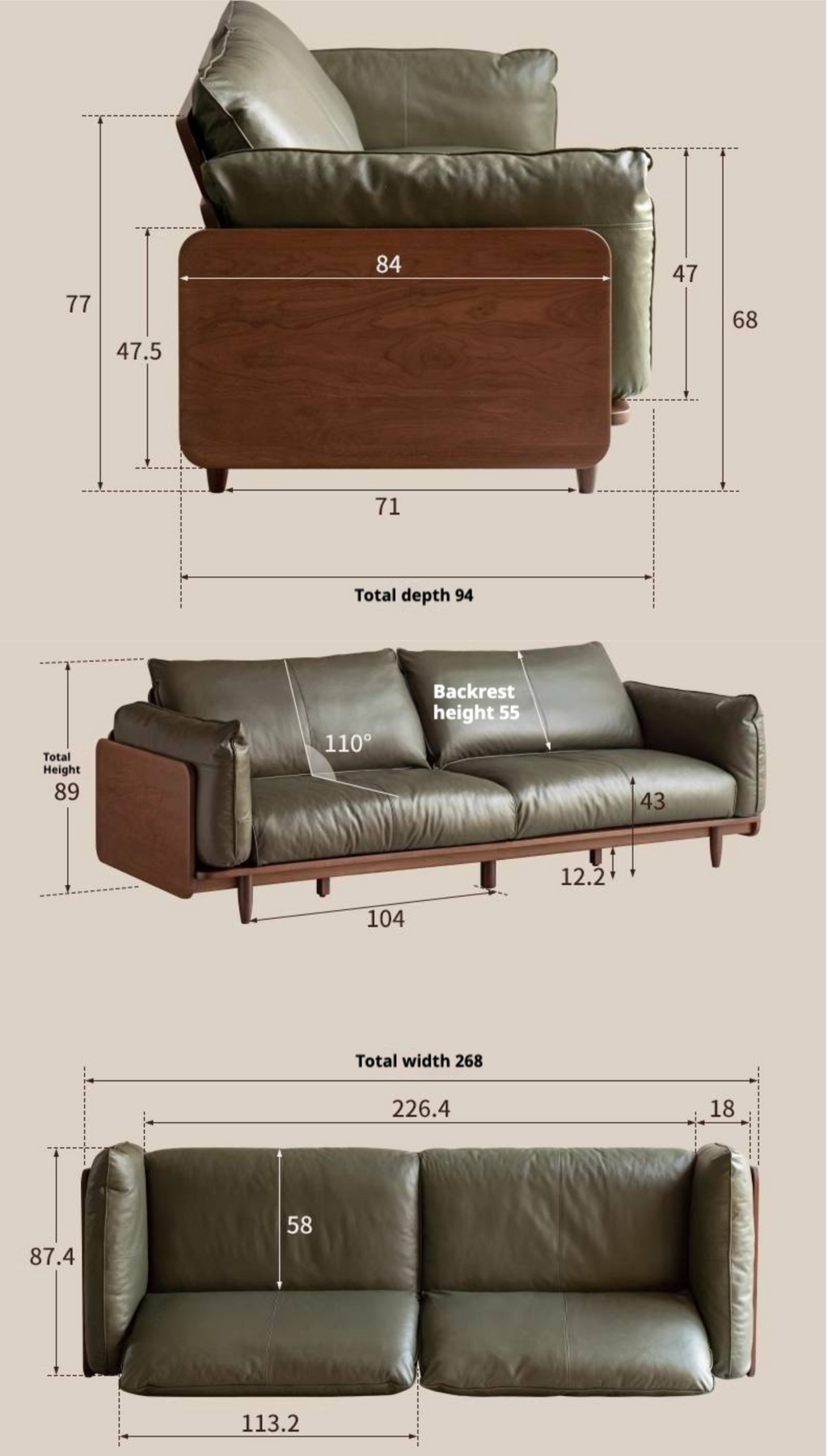 Black Walnut Solid Wood,Solid Sandalwood genuine leather, fabric Sofa