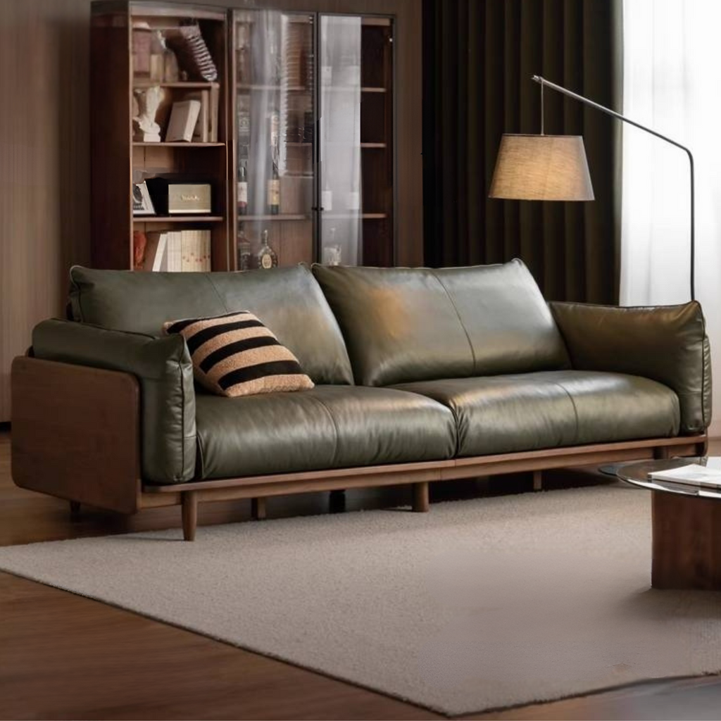 Black Walnut Solid Wood,Solid Sandalwood genuine leather, fabric Sofa