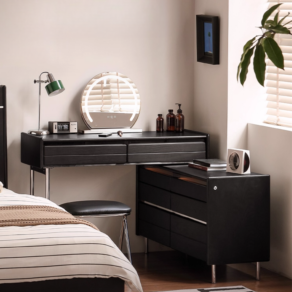 Ash Solid Wood Bauhaus Retractable Makeup Table