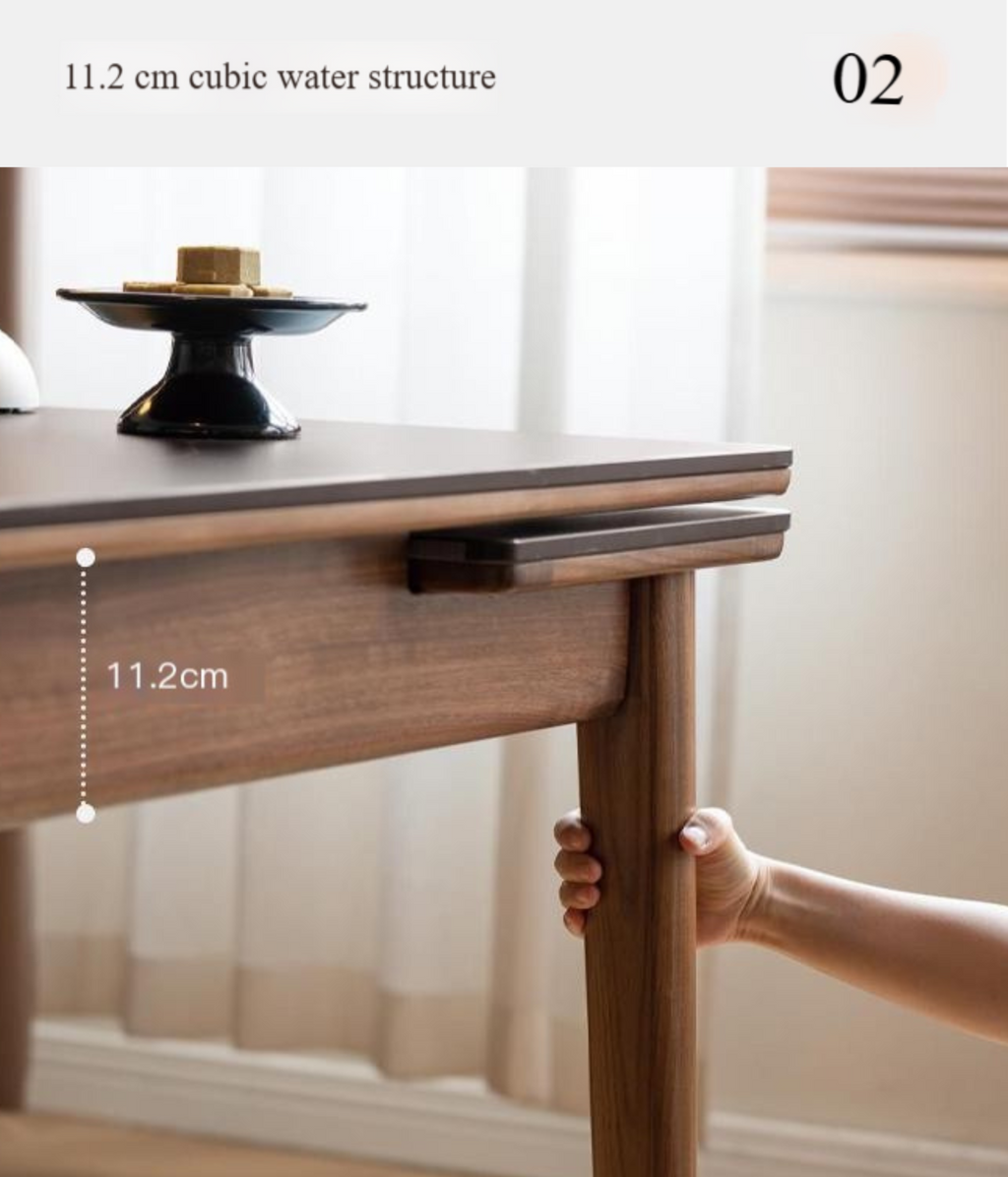 Black Walnut Solid Wood and Rock Plate Dining Table